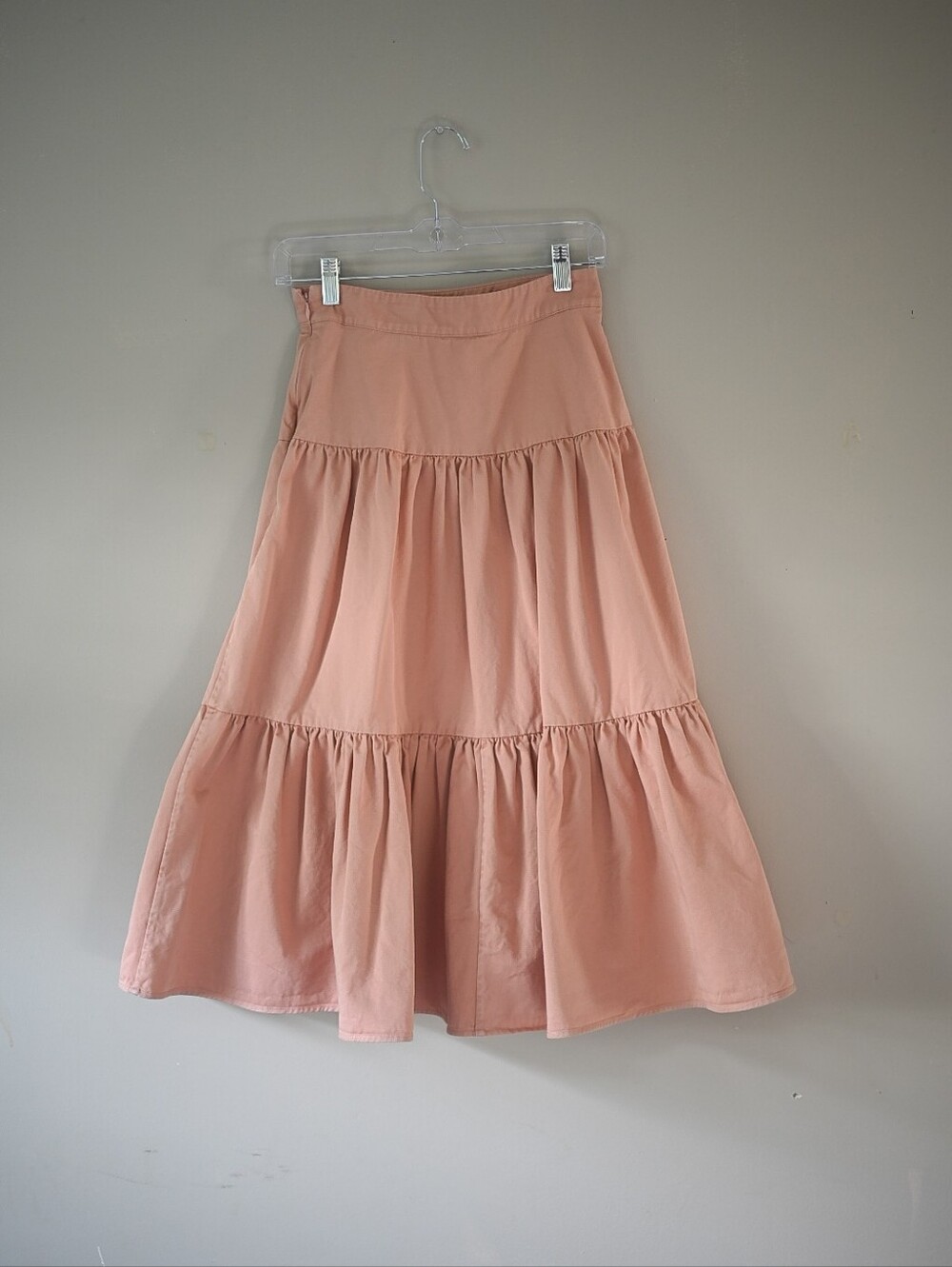 Bird & Knoll Womens Peach Tiered Midi Skirt